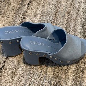 Chelsea & Violet Light Blue Studded Mules